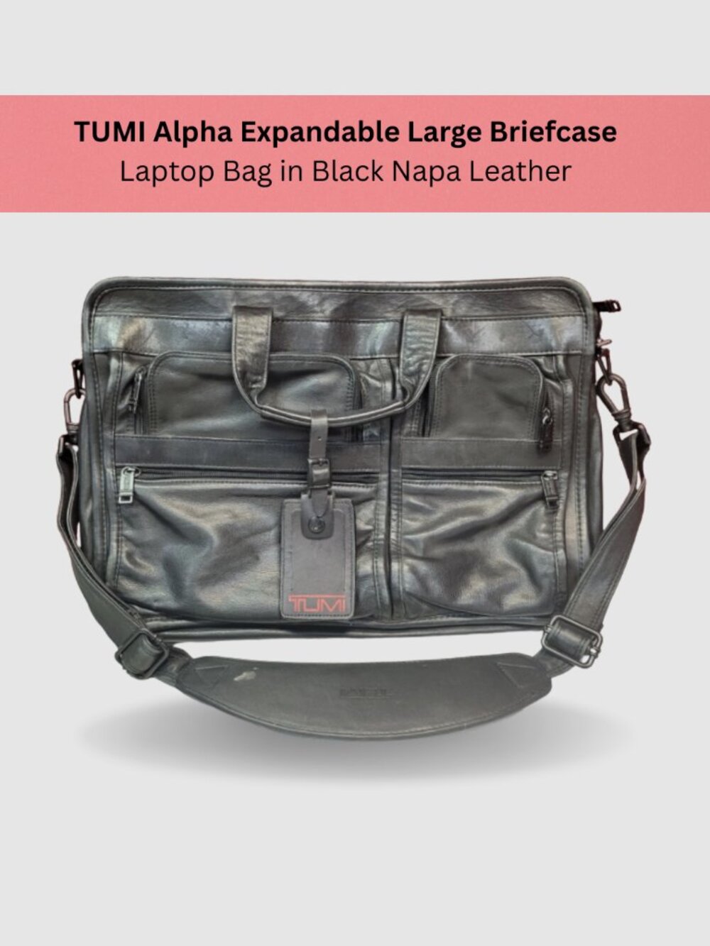 TUMI Alpha Expandable Large Briefcase Laptop Bag – Black Napa Leather